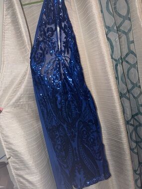 Royal Blue Sequin Halter Bodycon Dress